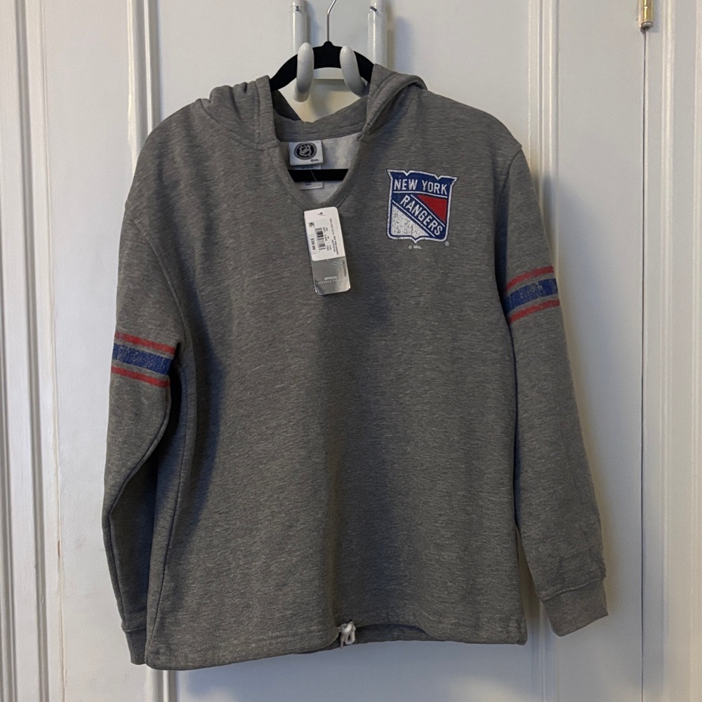 NHL Rangers Gray Hoodie with Blue and Red Stripes